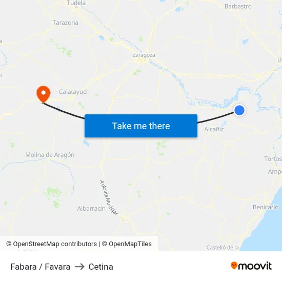 Fabara / Favara to Cetina map