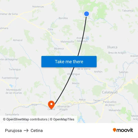 Purujosa to Cetina map