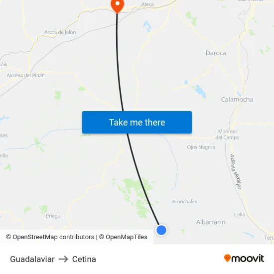 Guadalaviar to Cetina map