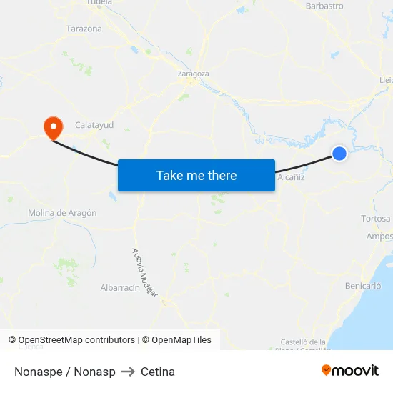 Nonaspe / Nonasp to Cetina map