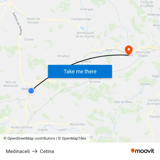 Medinaceli to Cetina map