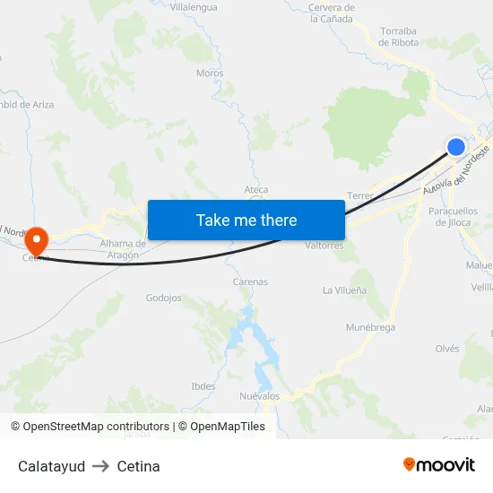 Calatayud to Cetina map