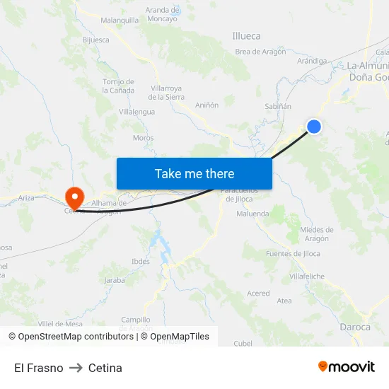 El Frasno to Cetina map