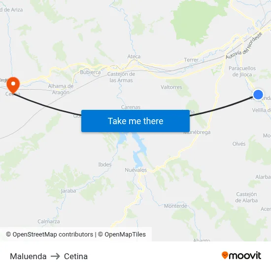 Maluenda to Cetina map