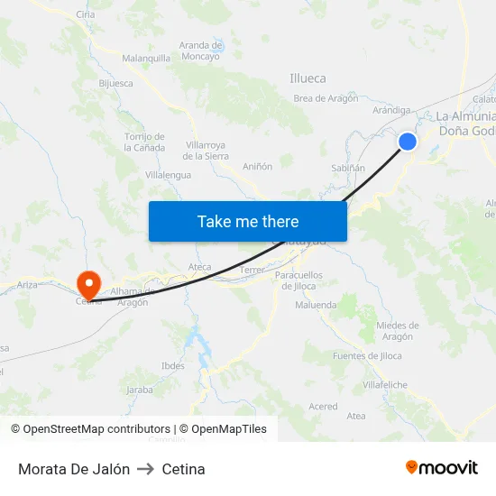Morata De Jalón to Cetina map