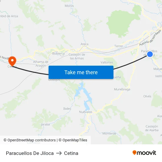 Paracuellos De Jiloca to Cetina map