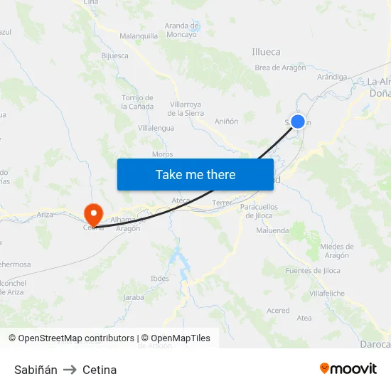 Sabiñán to Cetina map