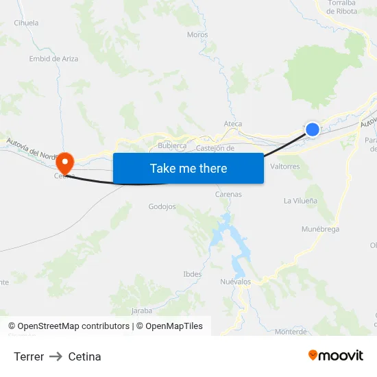 Terrer to Cetina map