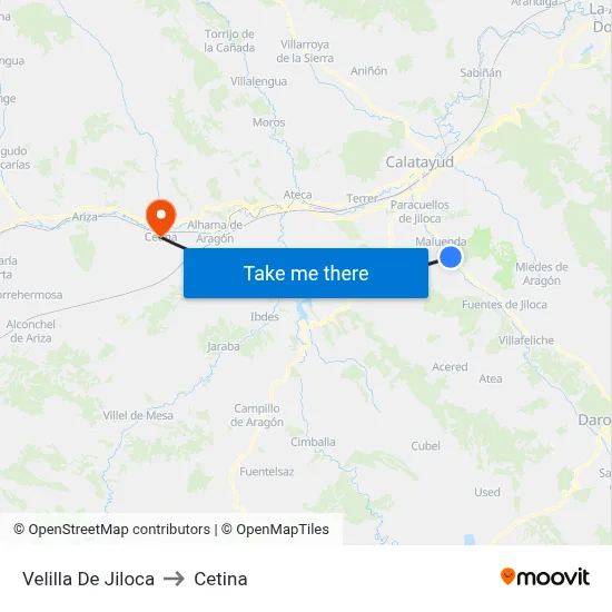 Velilla De Jiloca to Cetina map