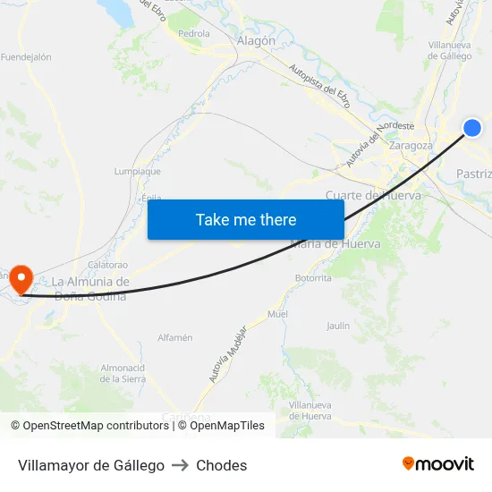 Villamayor de Gállego to Chodes map