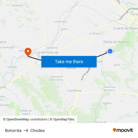 Botorrita to Chodes map