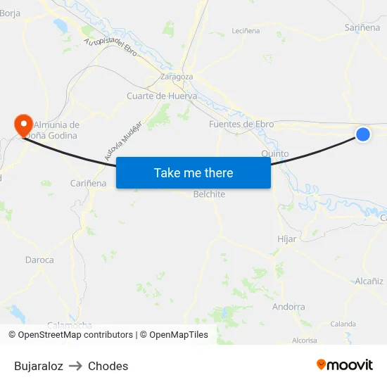 Bujaraloz to Chodes map
