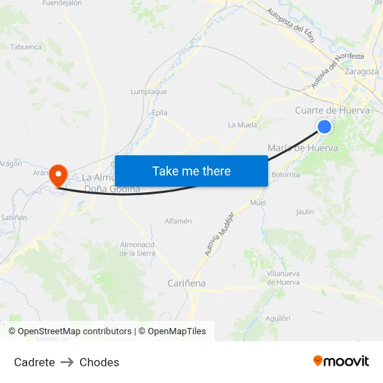 Cadrete to Chodes map