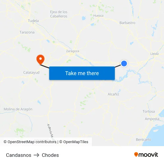 Candasnos to Chodes map