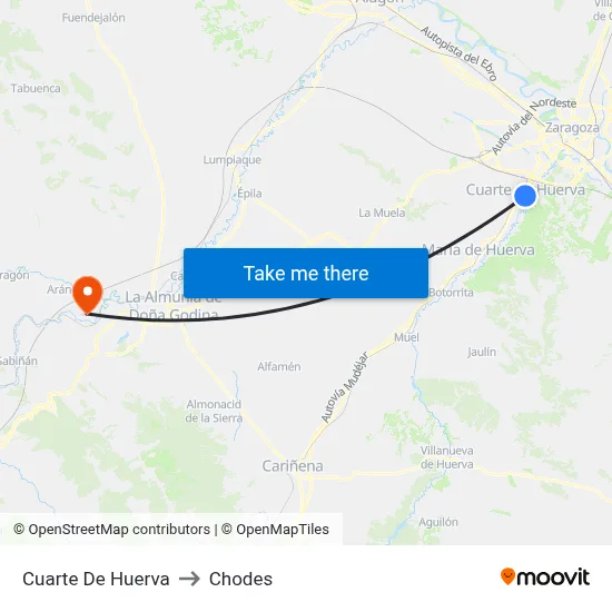 Cuarte De Huerva to Chodes map