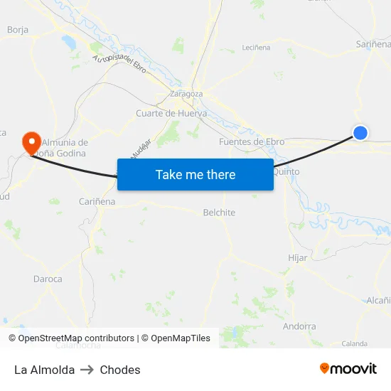 La Almolda to Chodes map