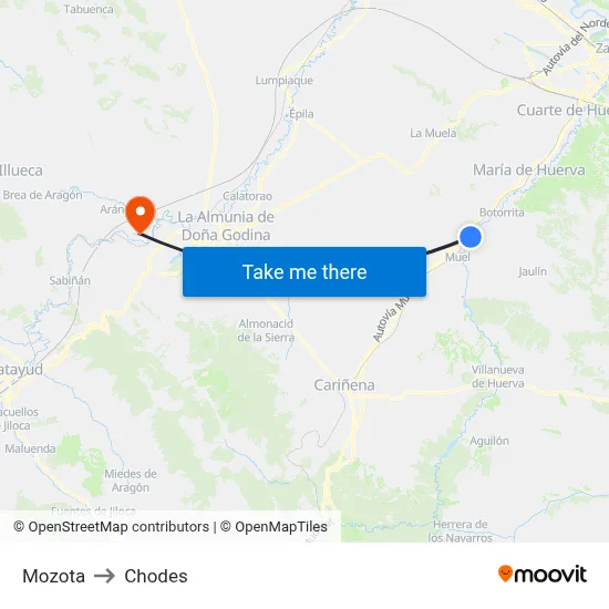 Mozota to Chodes map