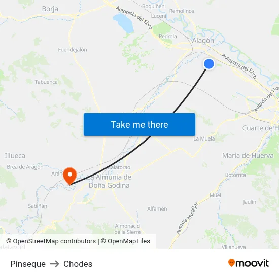 Pinseque to Chodes map