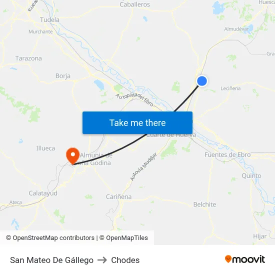 San Mateo De Gállego to Chodes map