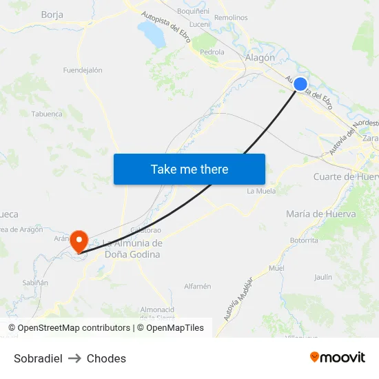 Sobradiel to Chodes map