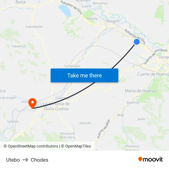 Utebo to Chodes map