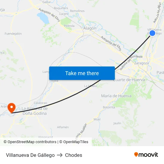 Villanueva De Gállego to Chodes map