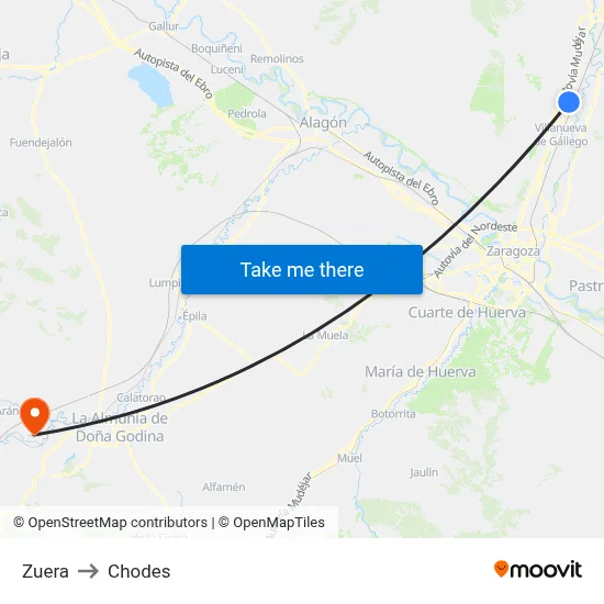 Zuera to Chodes map