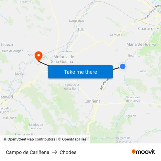 Campo de Cariñena to Chodes map