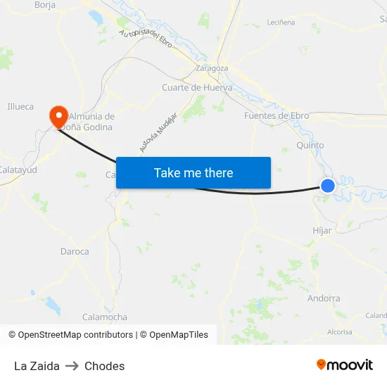La Zaida to Chodes map
