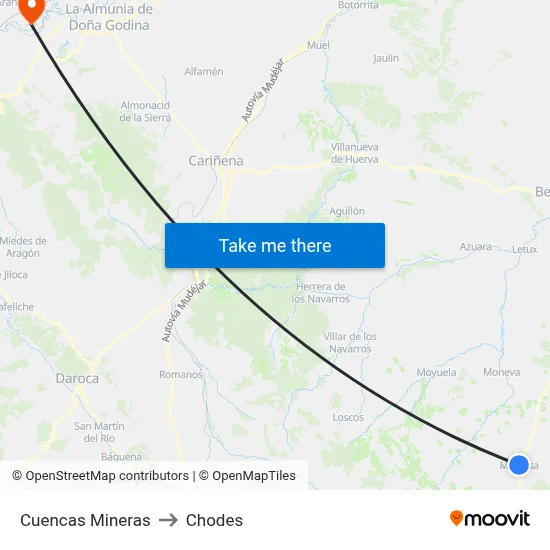 Cuencas Mineras to Chodes map
