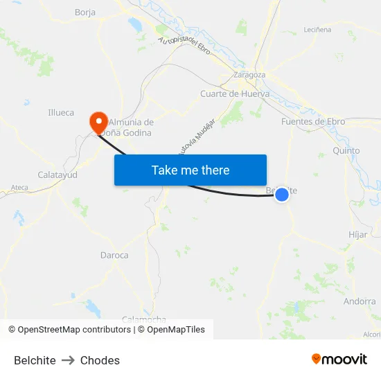 Belchite to Chodes map