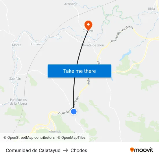 Comunidad de Calatayud to Chodes map