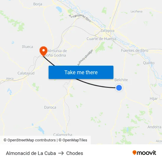 Almonacid de La Cuba to Chodes map