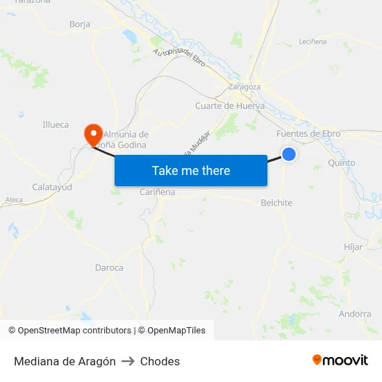 Mediana de Aragón to Chodes map