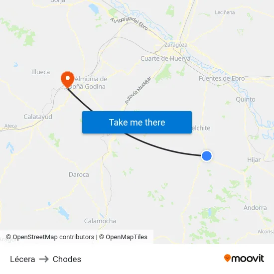 Lécera to Chodes map