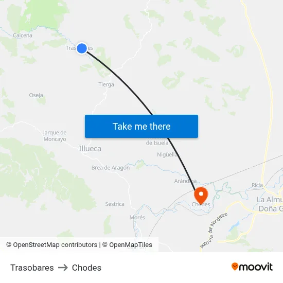 Trasobares to Chodes map
