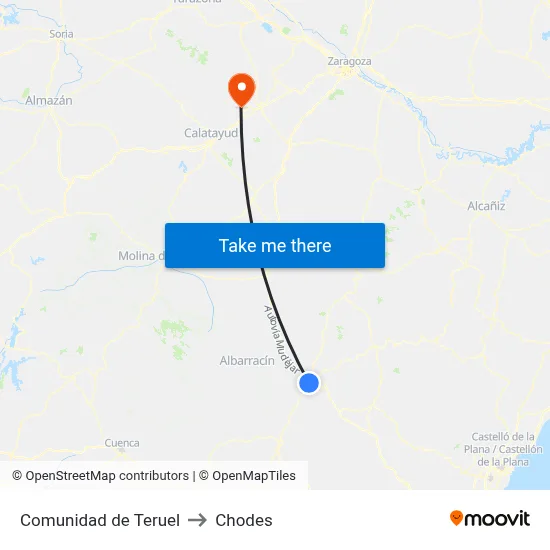 Comunidad de Teruel to Chodes map