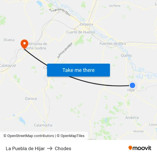 La Puebla de Híjar to Chodes map
