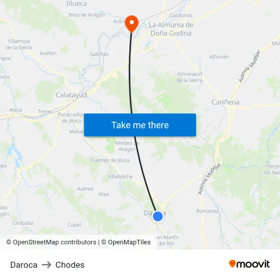 Daroca to Chodes map