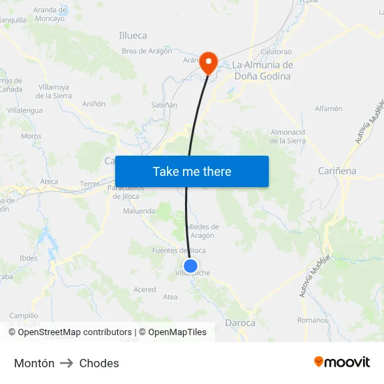 Montón to Chodes map