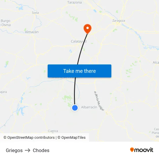 Griegos to Chodes map