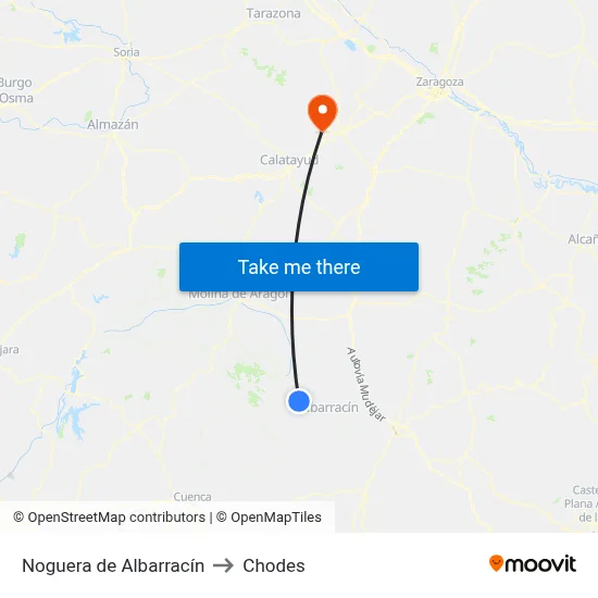 Noguera de Albarracín to Chodes map