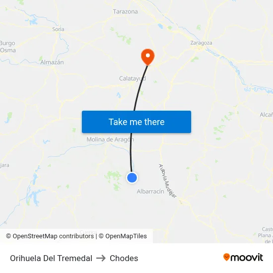 Orihuela Del Tremedal to Chodes map