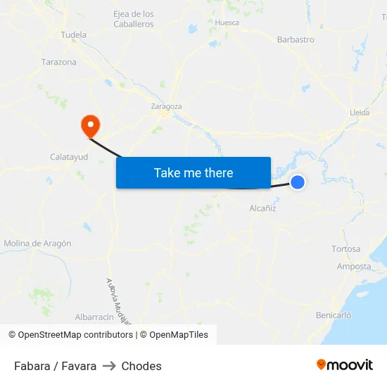 Fabara / Favara to Chodes map