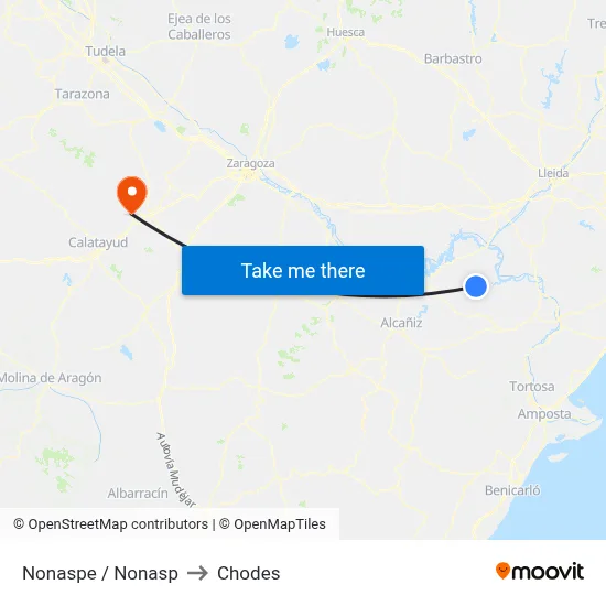 Nonaspe / Nonasp to Chodes map