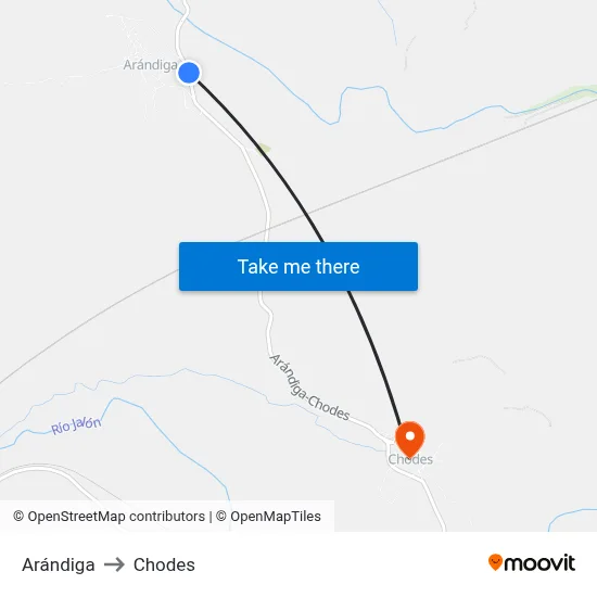Arándiga to Chodes map