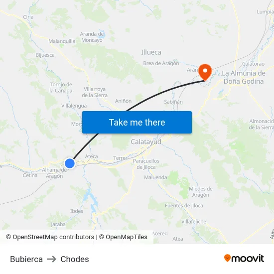 Bubierca to Chodes map