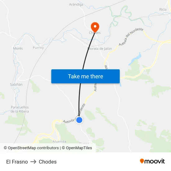 El Frasno to Chodes map