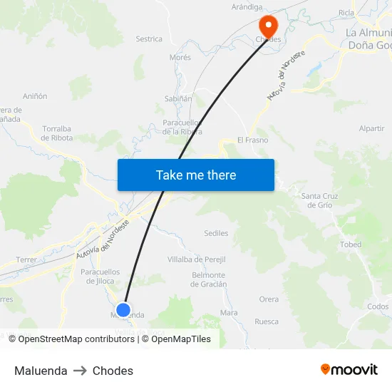 Maluenda to Chodes map