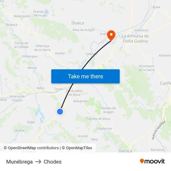 Munébrega to Chodes map